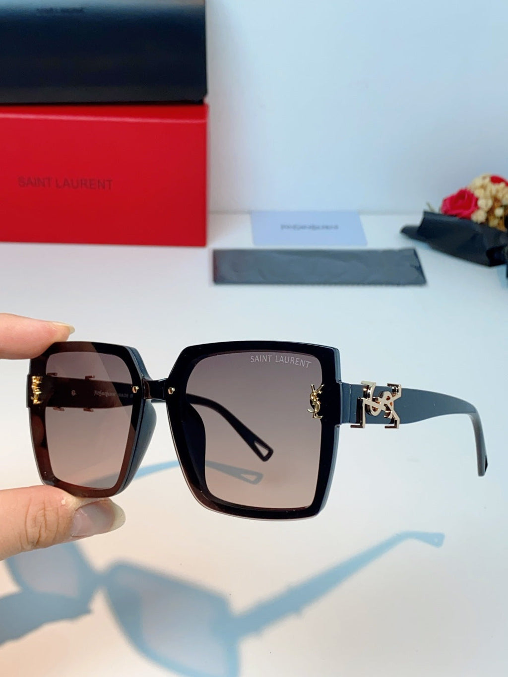 Saint Laurent Metal Square Gray Lens Sunglasses for Men & Women - detail image 6