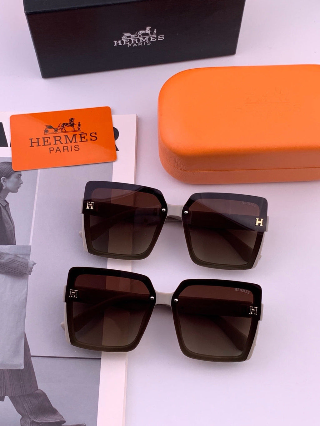 Hermès H1605 Square Black Lens Sunglasses for Men & Women - 399429 - detail image 6