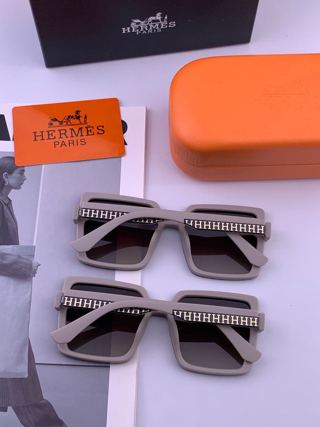 Hermès H1605 Square Black Lens Sunglasses for Men & Women - 399429 - detail image 5