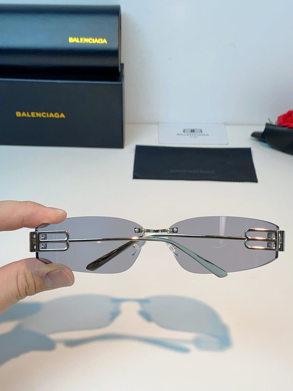 Balenciaga Lightweight Rimless Gray Lens Sunglasses for Men & Women - 399135 - detail image 5