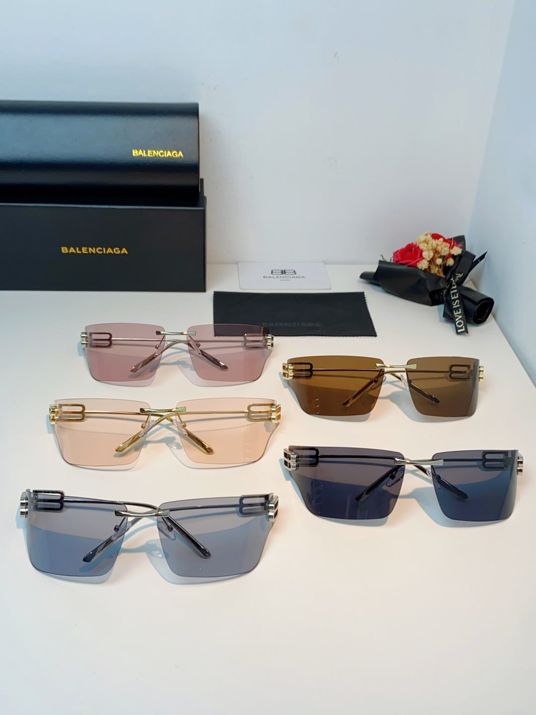 Balenciaga Lightweight Rimless Brown Lens Sunglasses for Men & Women - detail image 13