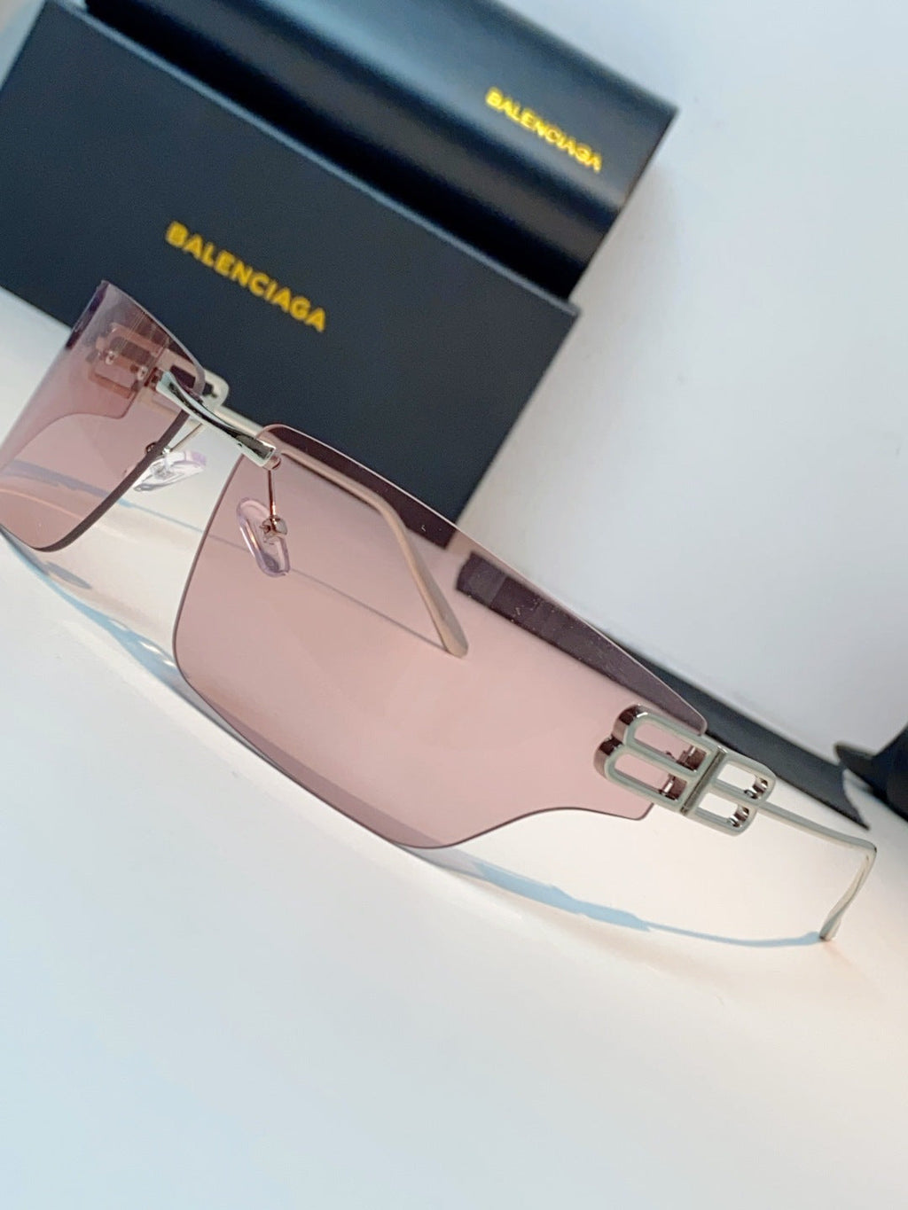 Balenciaga Lightweight Rimless Pink Lens Sunglasses for Men & Women - detail image 7