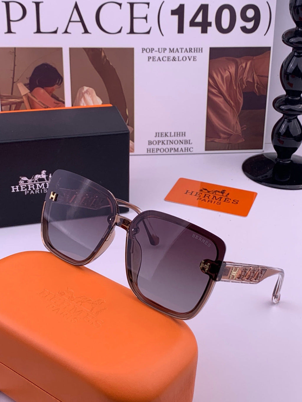 Hermès H7993 Square Gold Lens Sunglasses for Men & Women - 399424 - detail image 2