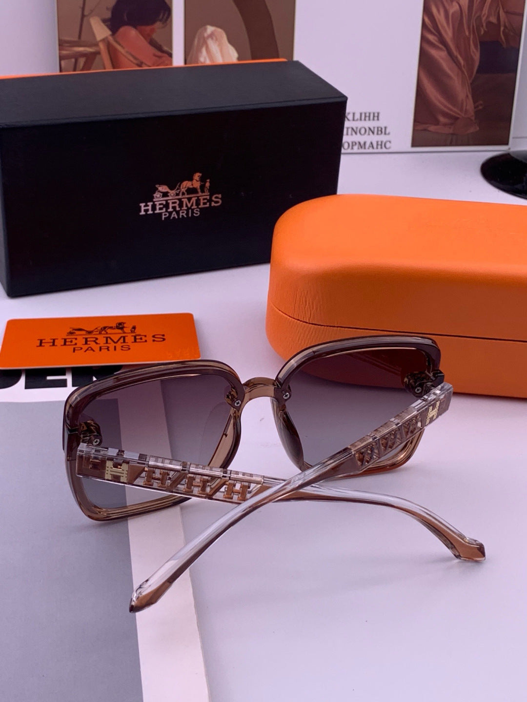 Hermès H7993 Square Gold Lens Sunglasses for Men & Women - 399424 - detail image 6
