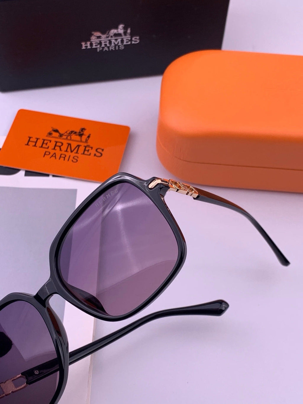 Hermès H2108 Square Gold Lens Sunglasses for Men & Women - 399458 - detail image 3