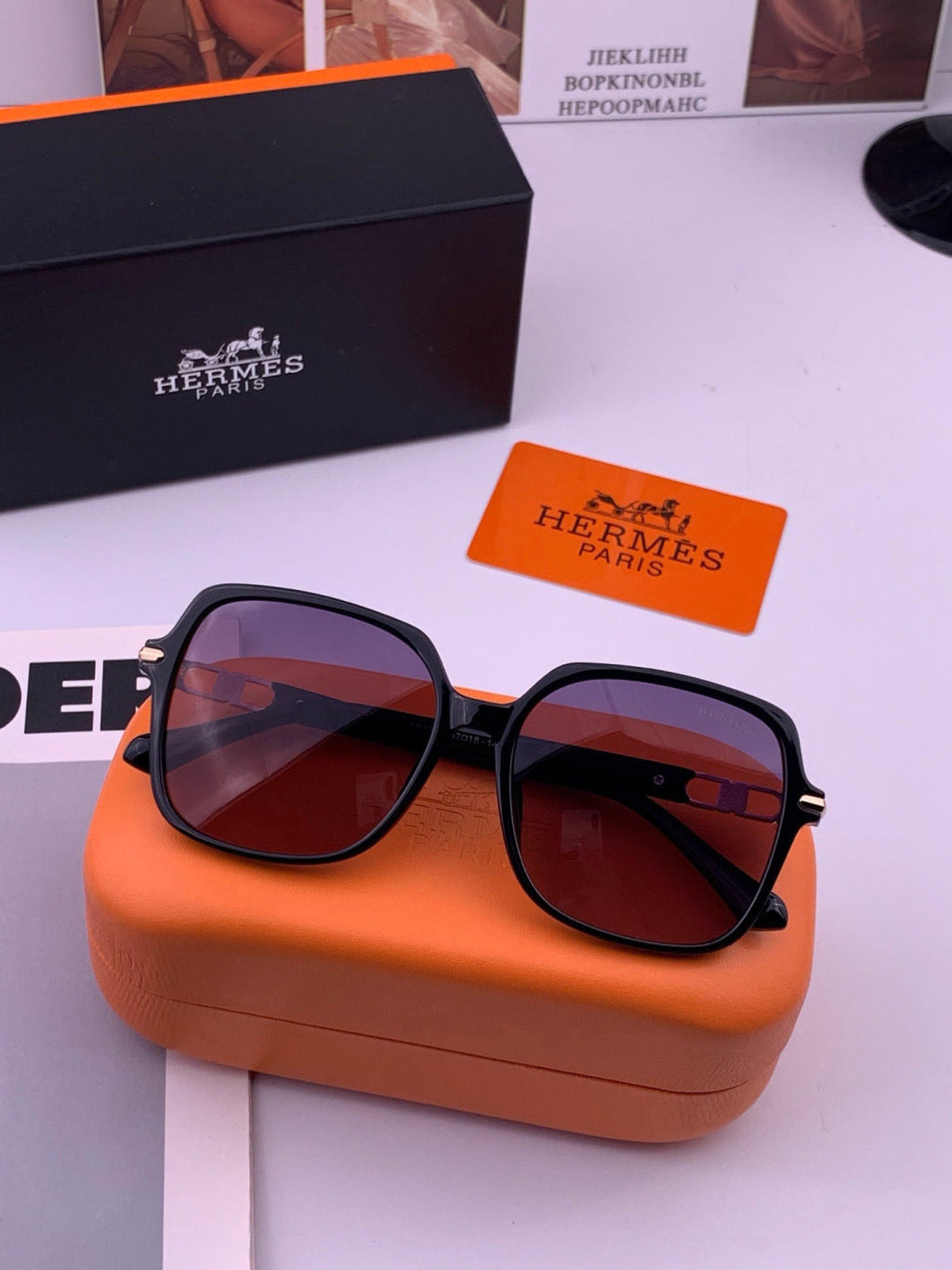 Hermès H2108 Square Gold Lens Sunglasses for Men & Women - 399458 - detail image 6