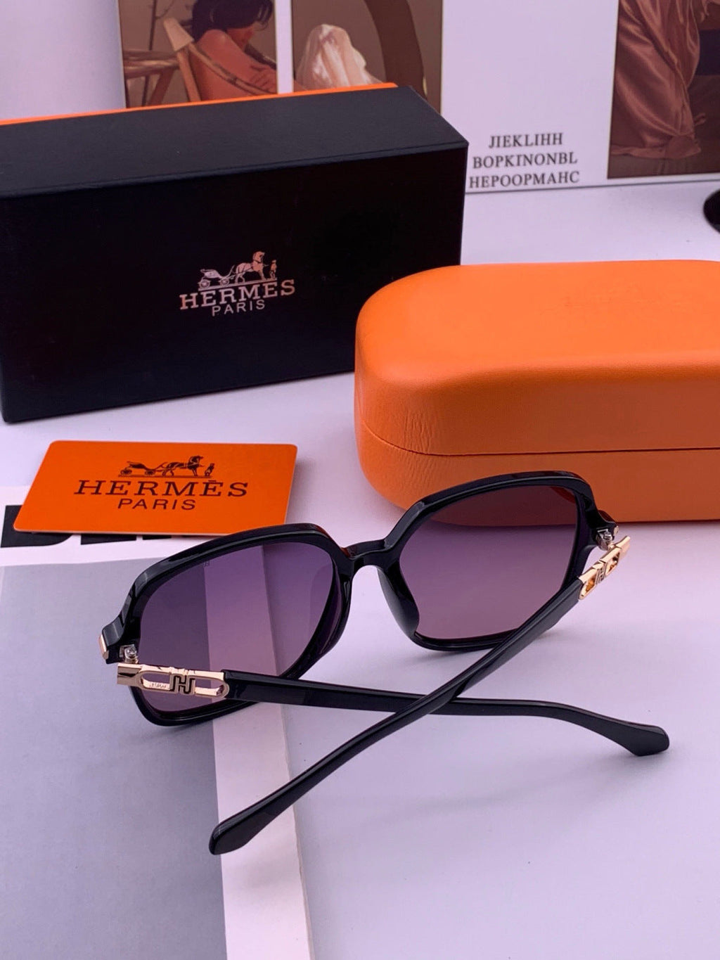 Hermès H2108 Square Gold Lens Sunglasses for Men & Women - 399458 - detail image 7