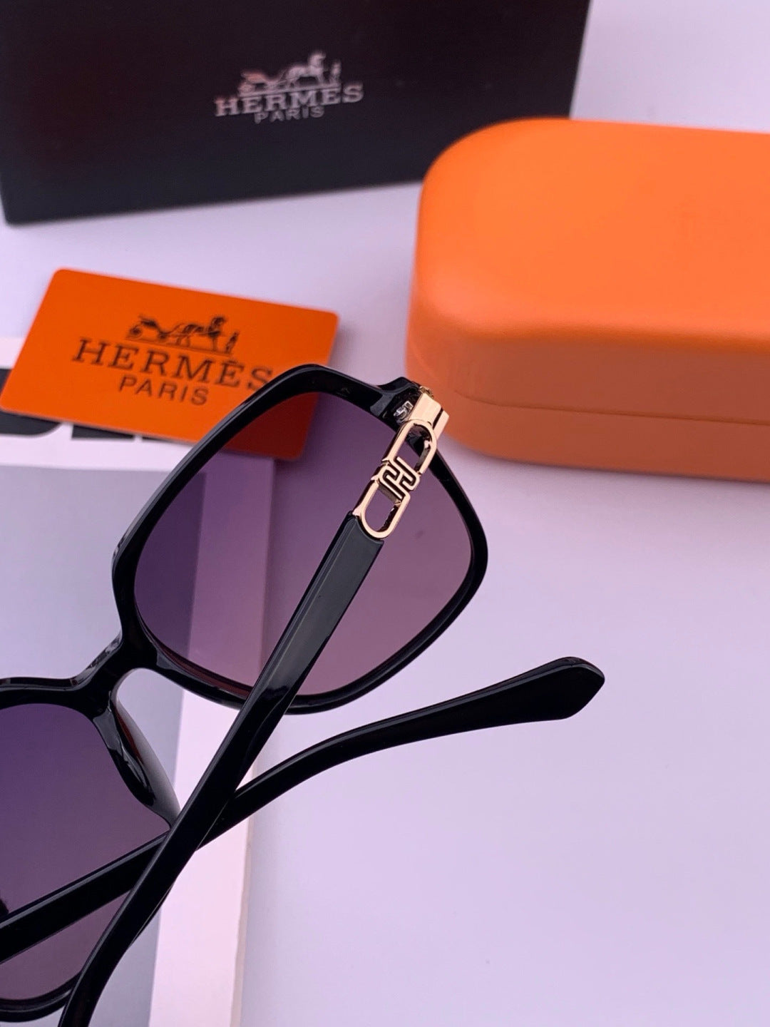 Hermès H2108 Square Gold Lens Sunglasses for Men & Women - 399458 - detail image 5