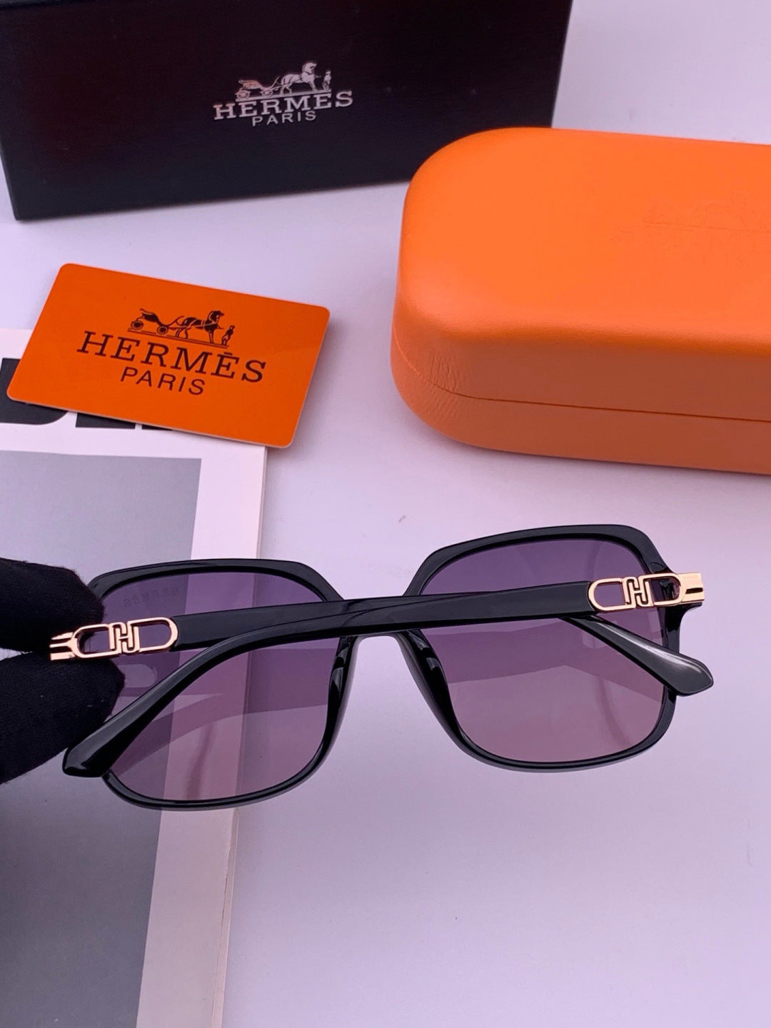 Hermès H2108 Square Gold Lens Sunglasses for Men & Women - 399458 - detail image 4