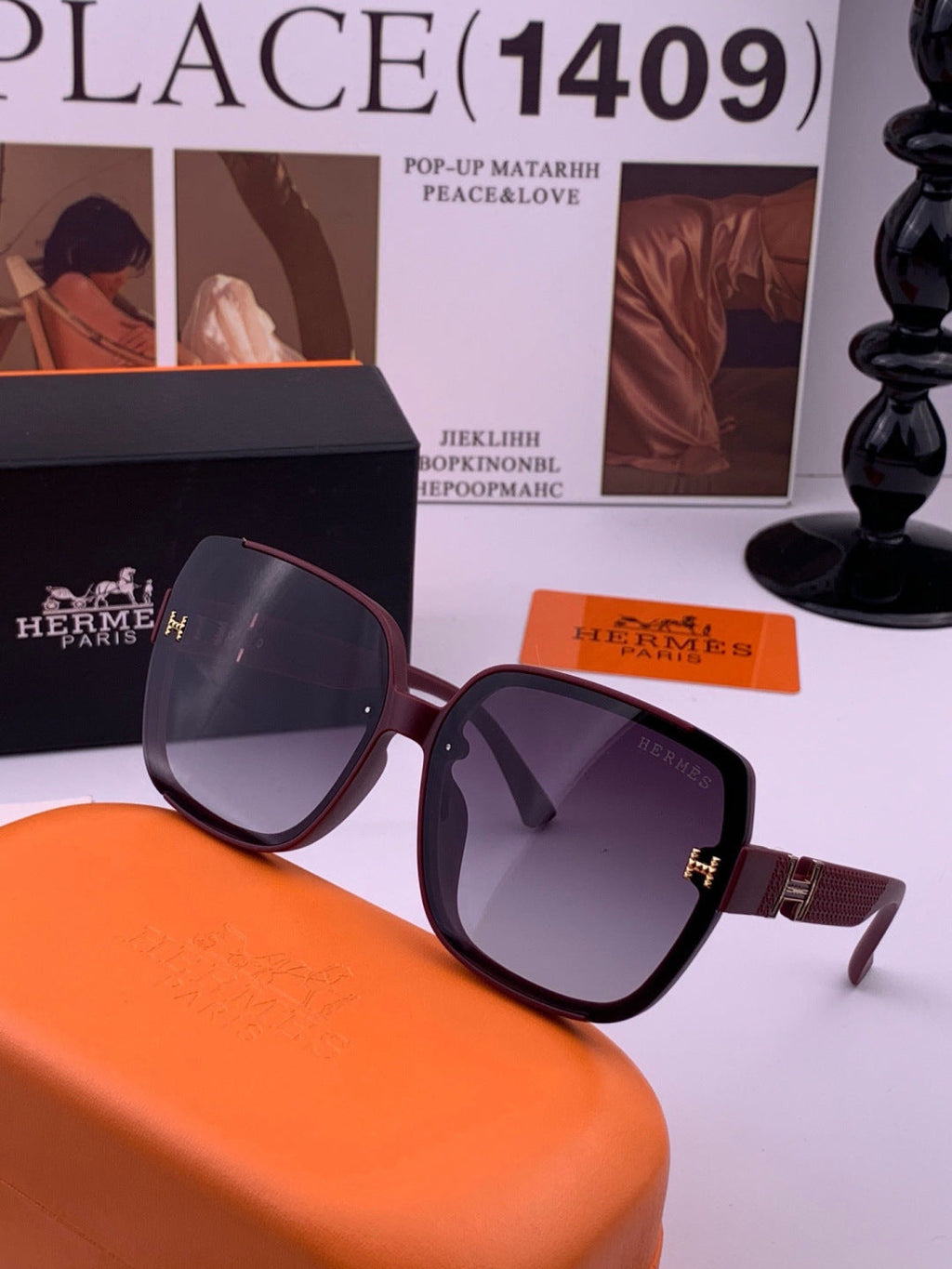 Hermès H8303 Square Black Lens Sunglasses for Men & Women - 399456