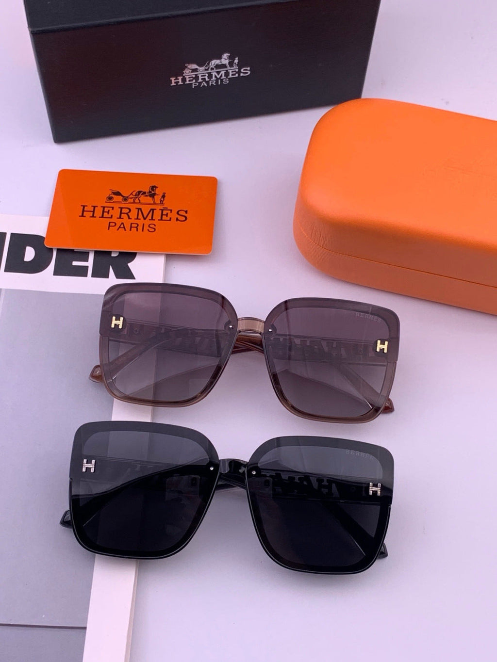 Hermès H7993 Square Gold Lens Sunglasses for Men & Women - 416544 - detail image 7