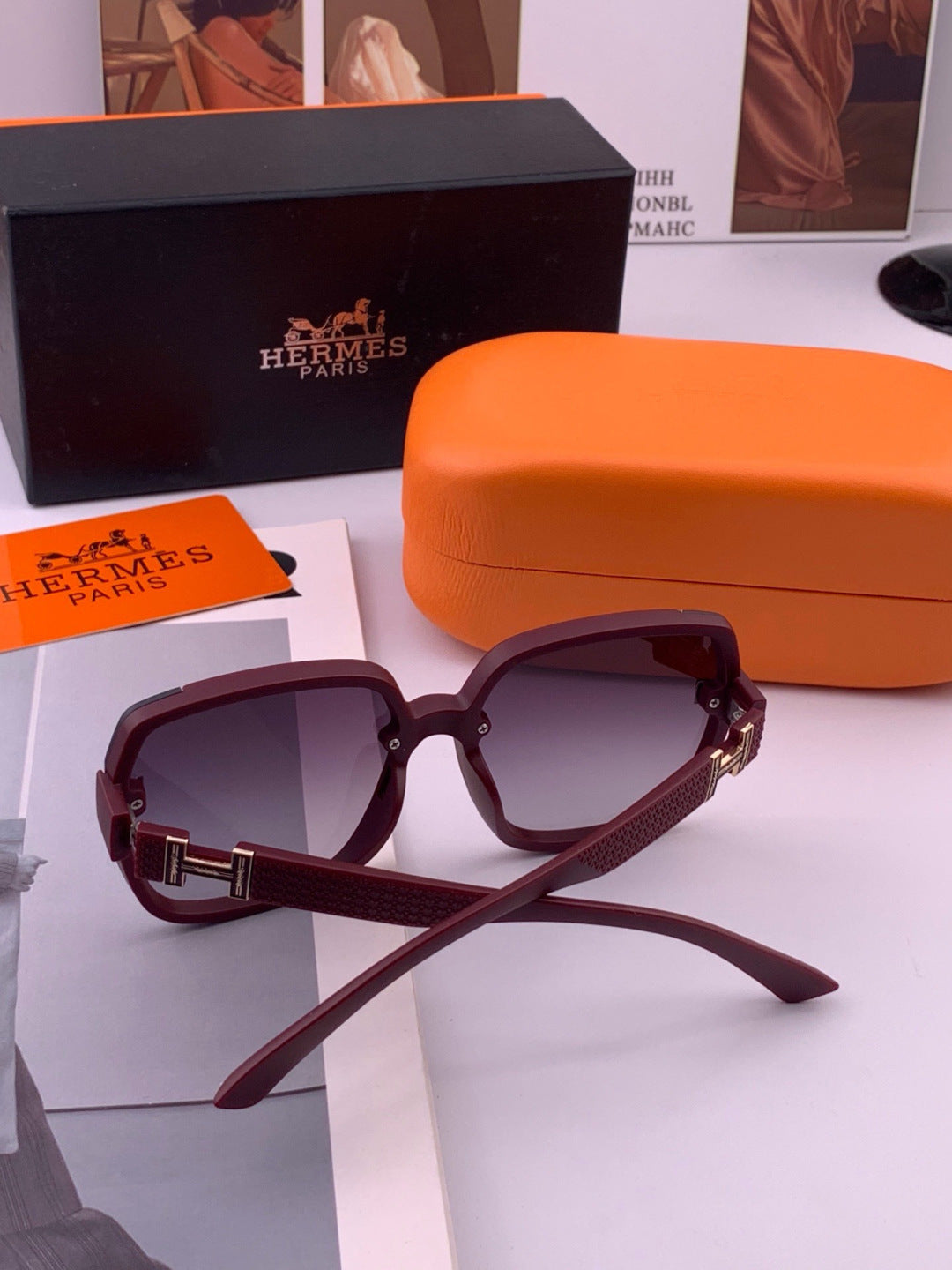 Hermès H8303 Square Black Lens Sunglasses for Men & Women - 433030 - detail image 6
