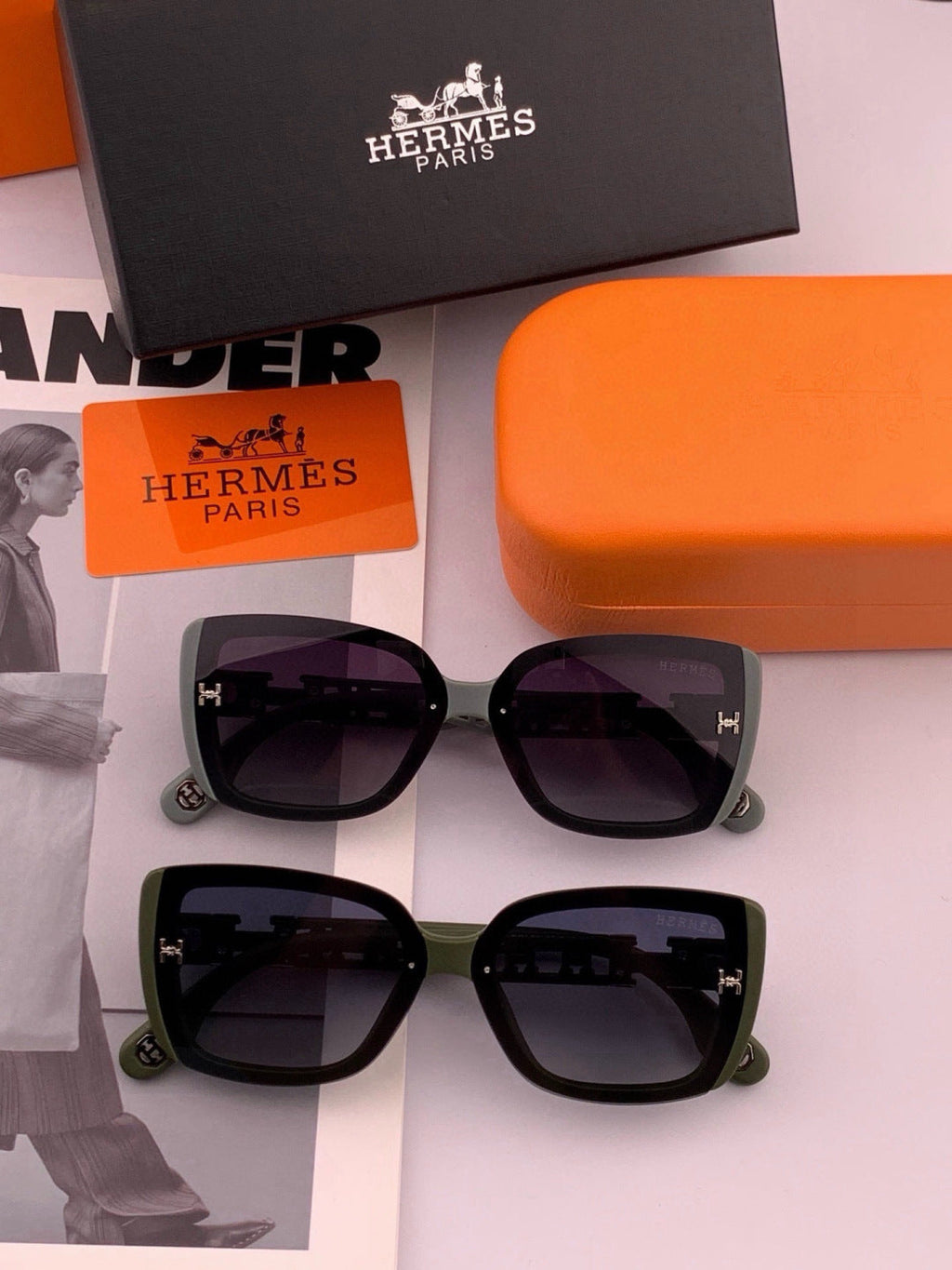 Hermès H3511 Polarized Square Gold Lens Sunglasses for Men & Women - 450023 - detail image 7