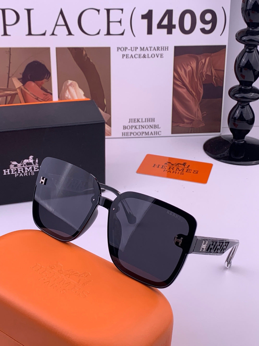 Hermès H7993 Square Black Lens Sunglasses for Men & Women - 450031 - detail image 2