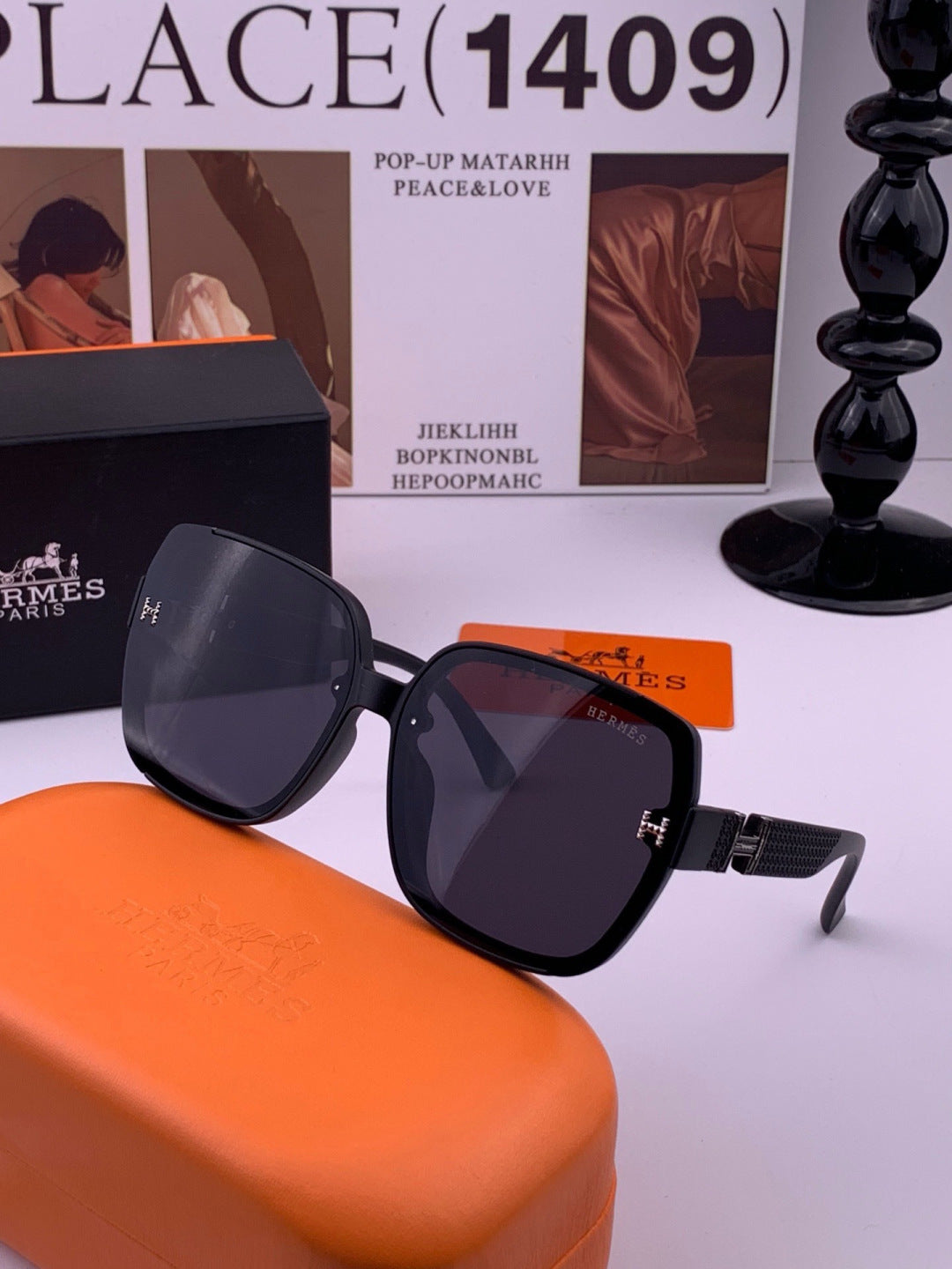 Hermès H8303 Square Black Lens Sunglasses for Men & Women - 466444 - detail image 2
