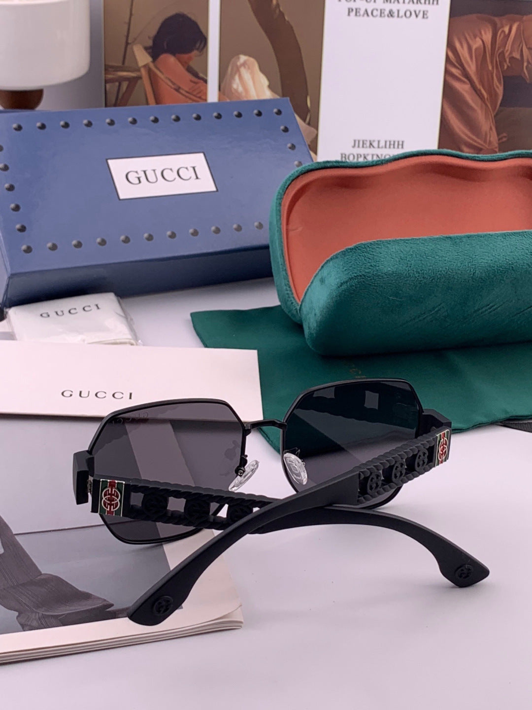 Gucci G1370 Metal Square Pink Lens Sunglasses for Men & Women - detail image 4