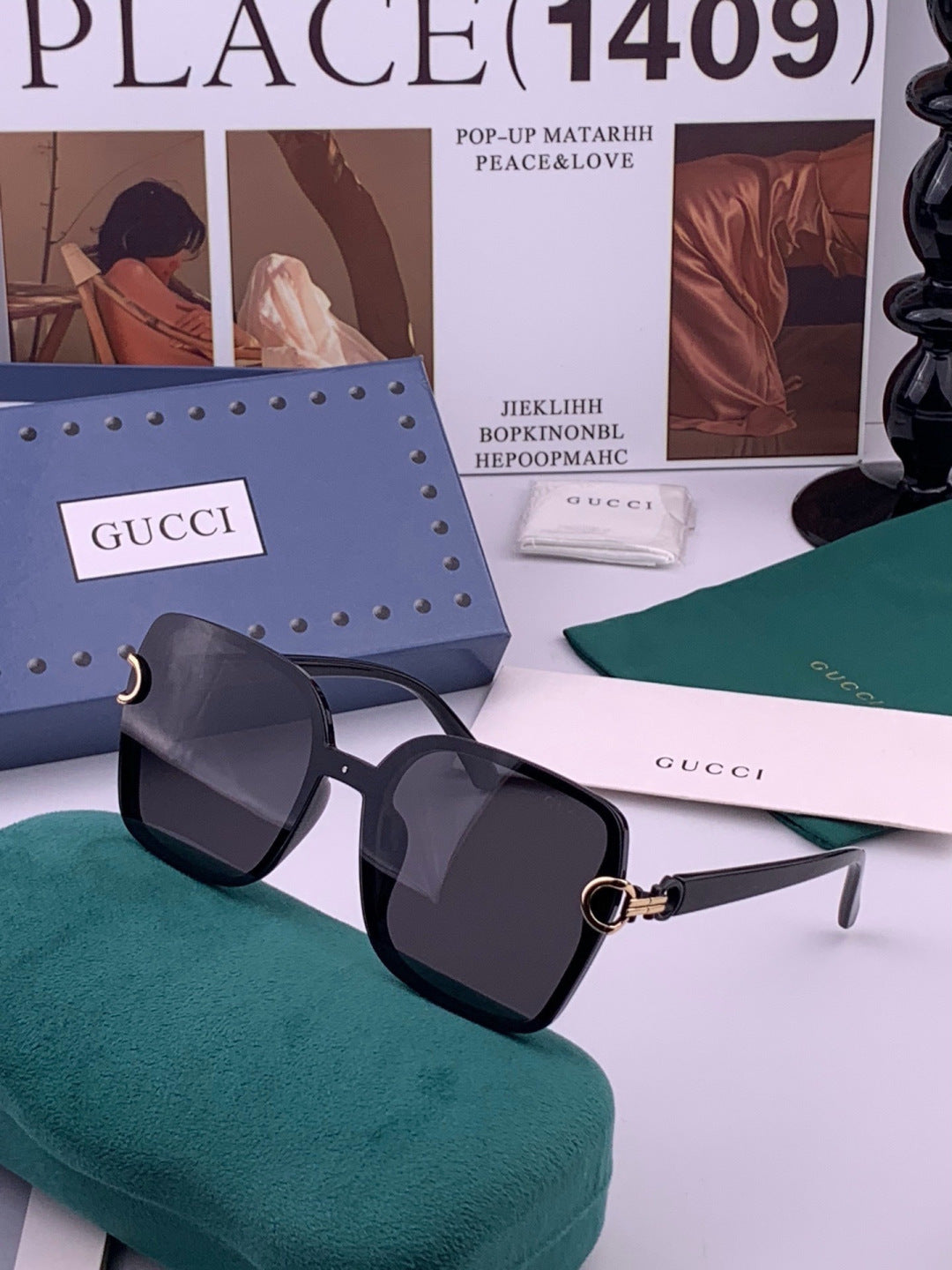 Gucci G9223 Polarized Square Black Lens Sunglasses for Men & Women - detail image 4