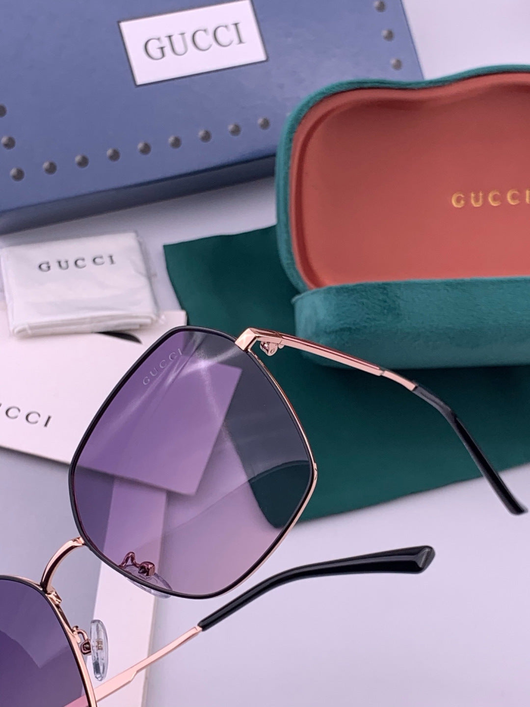 Gucci G5826 Metal Square Purple Lens Sunglasses for Men & Women - detail image 3