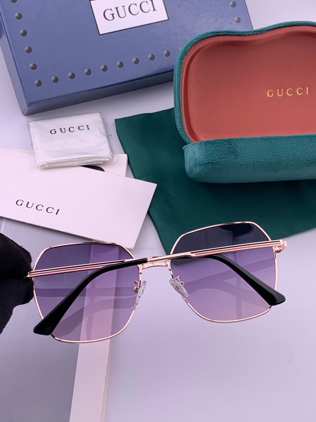 Gucci G5826 Metal Square Purple Lens Sunglasses for Men & Women - detail image 5