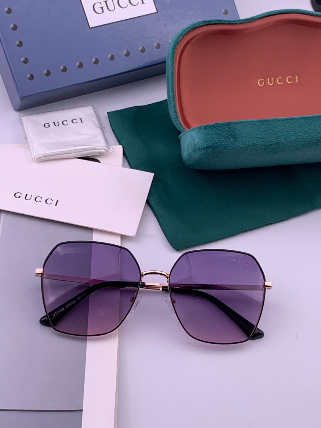Gucci G5826 Metal Square Purple Lens Sunglasses for Men & Women - detail image 8