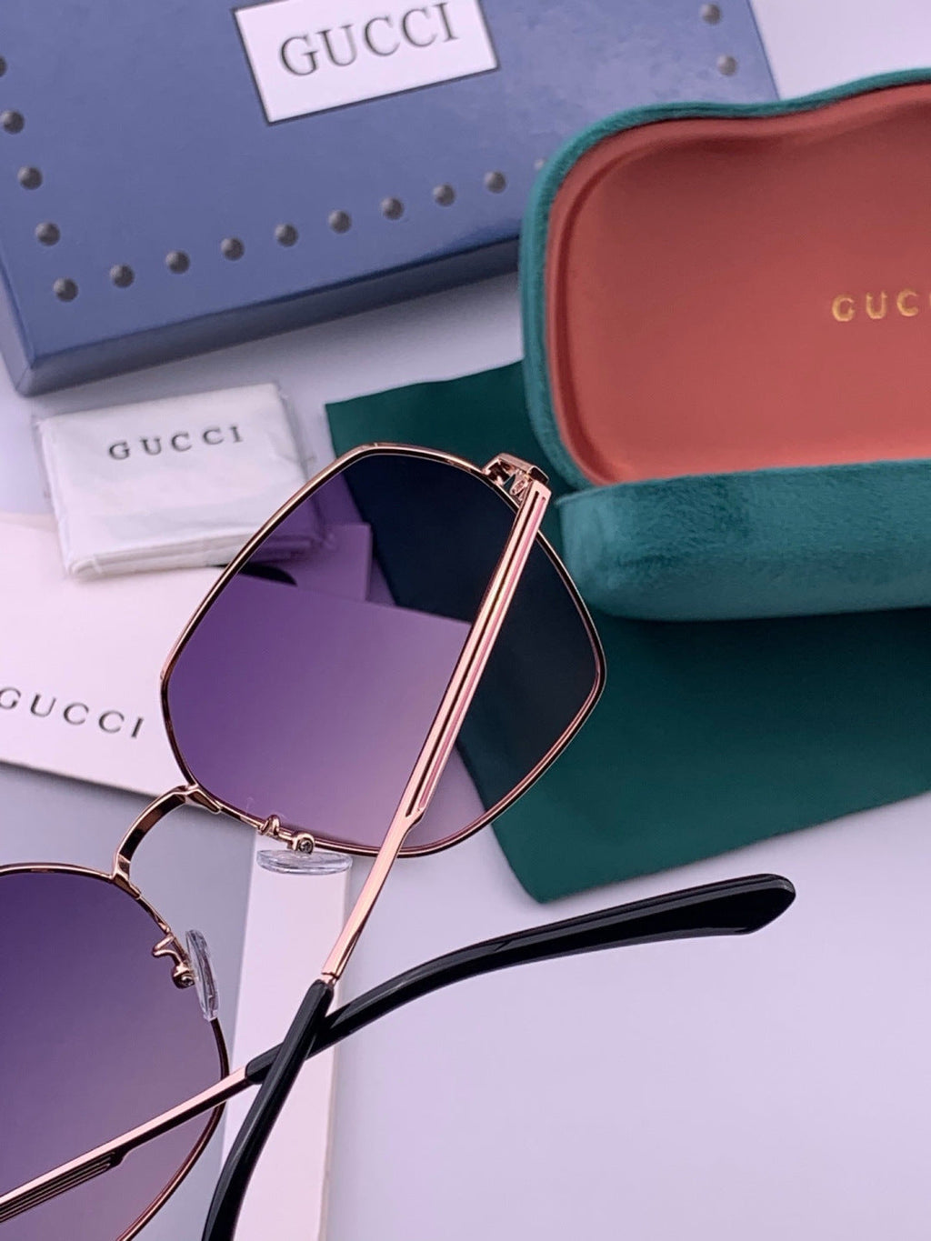 Gucci G5826 Metal Square Purple Lens Sunglasses for Men & Women - detail image 4
