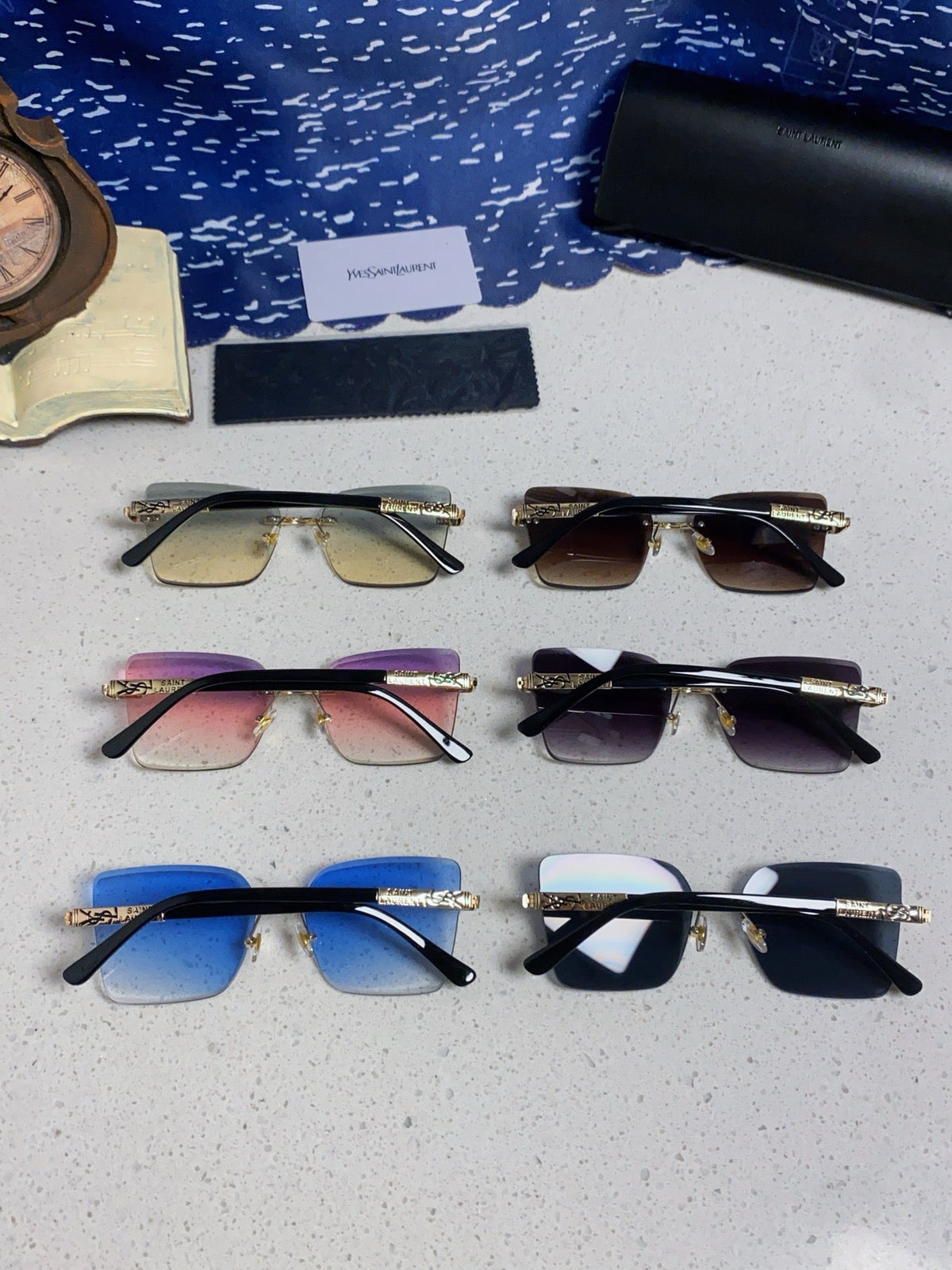 Saint Laurent Lightweight Rimless Blue Lens Sunglasses for Men & Women - detail image 10