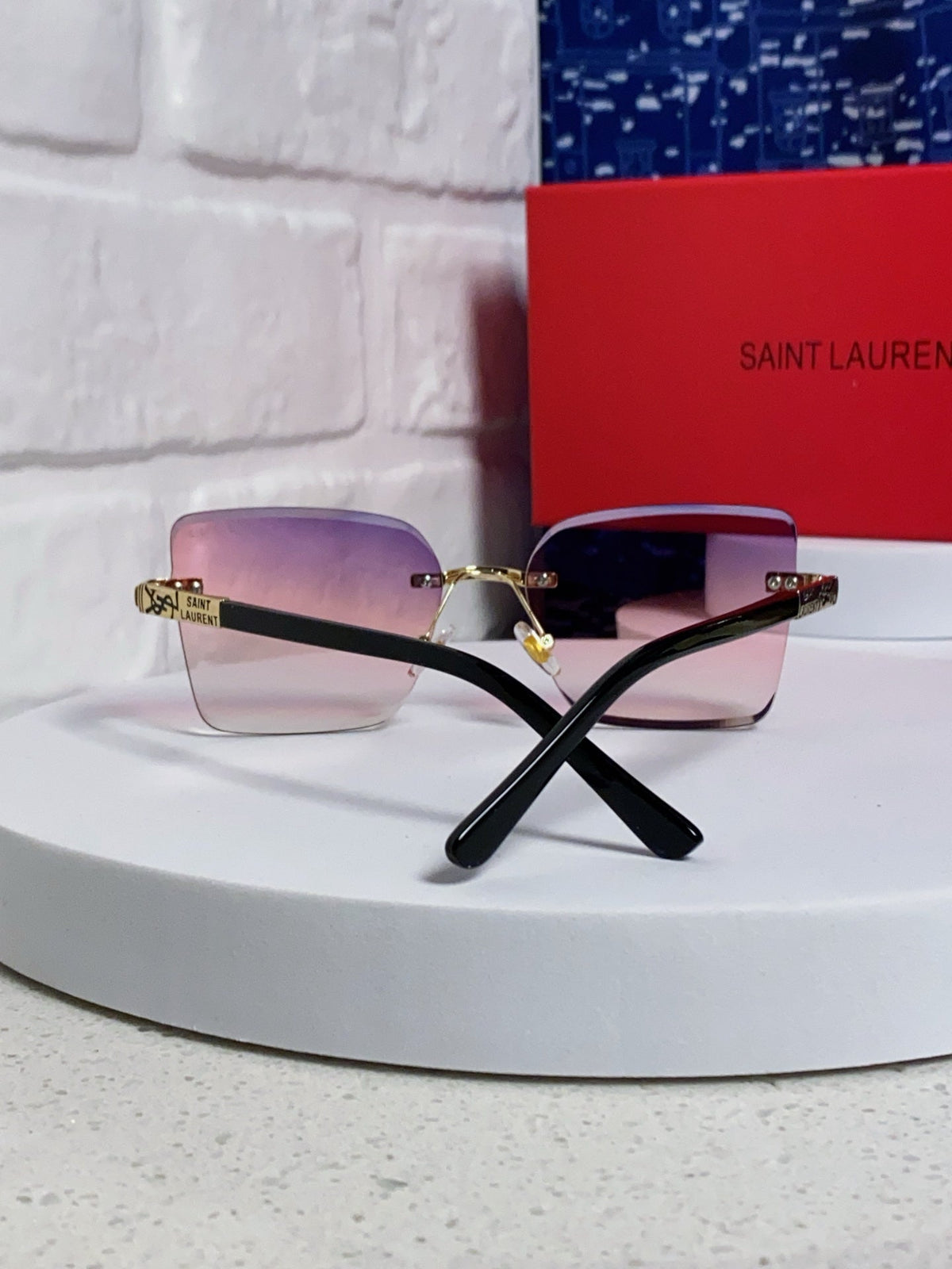 Saint Laurent Lightweight Rimless Purple Lens Sunglasses for Men & Women - detail image 3