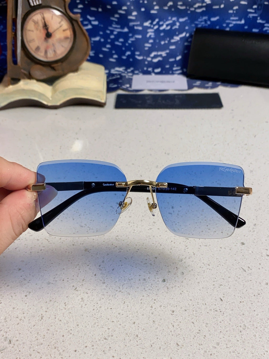 Saint Laurent Lightweight Rimless Blue Lens Sunglasses for Men & Women - detail image 4