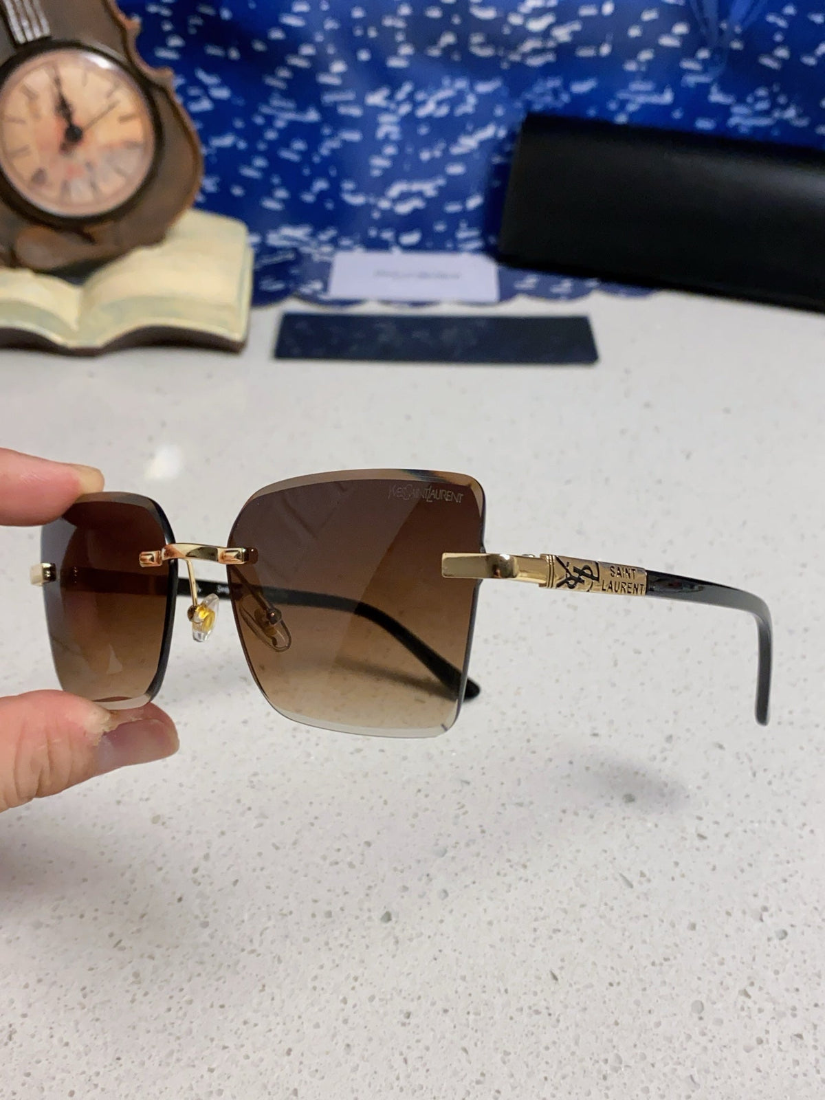 Saint Laurent Lightweight Rimless Brown Lens Sunglasses for Men & Women - detail image 6