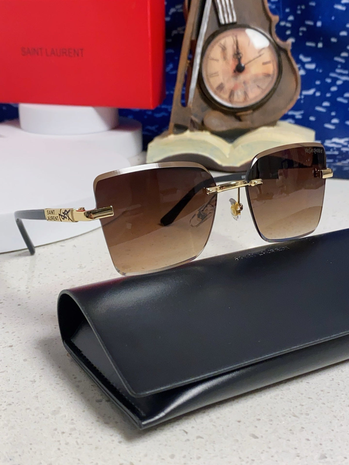 Saint Laurent Lightweight Rimless Brown Lens Sunglasses for Men & Women - detail image 10