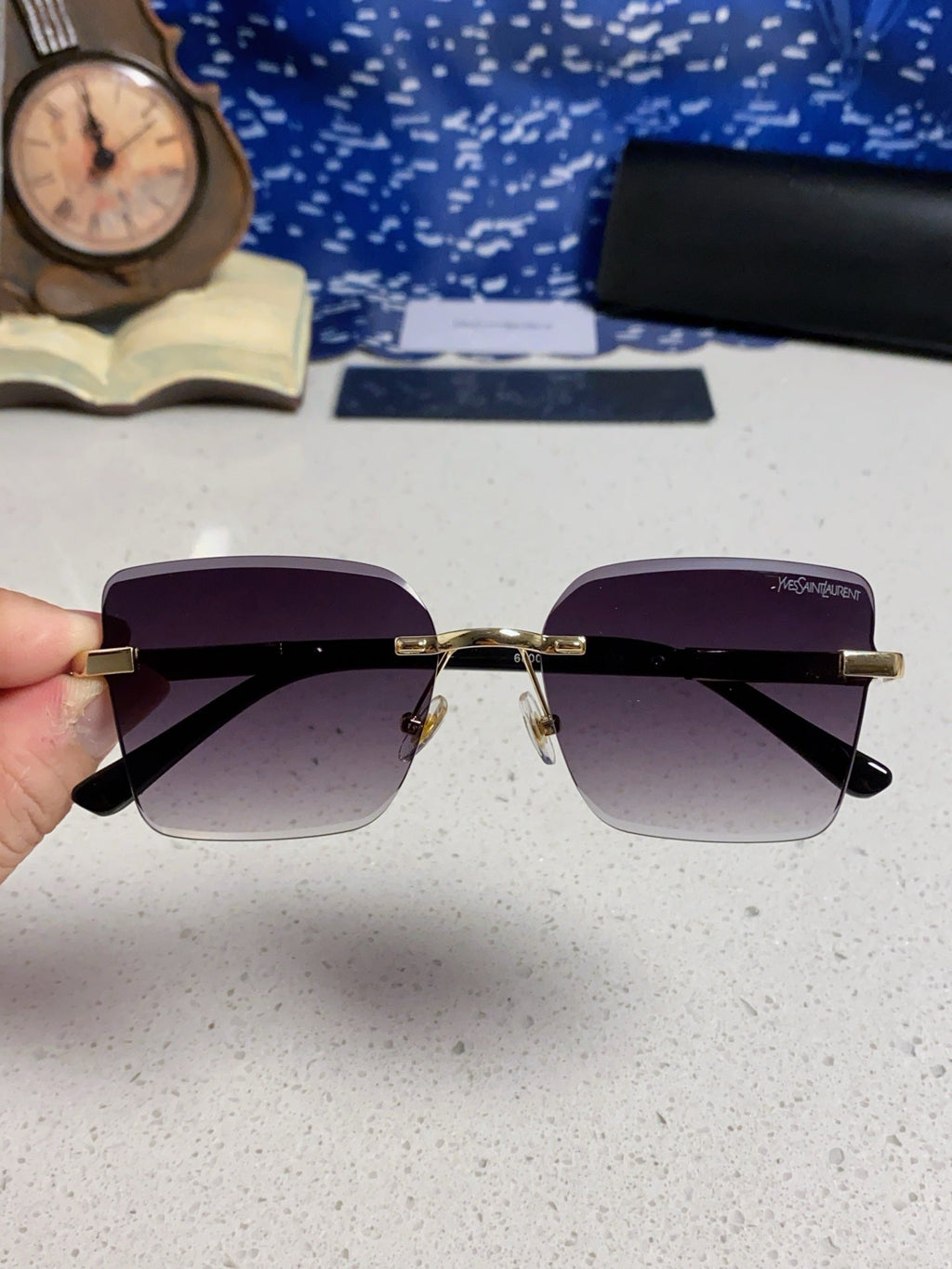 Saint Laurent Lightweight Rimless Silver Lens Sunglasses for Men & Women - detail image 4