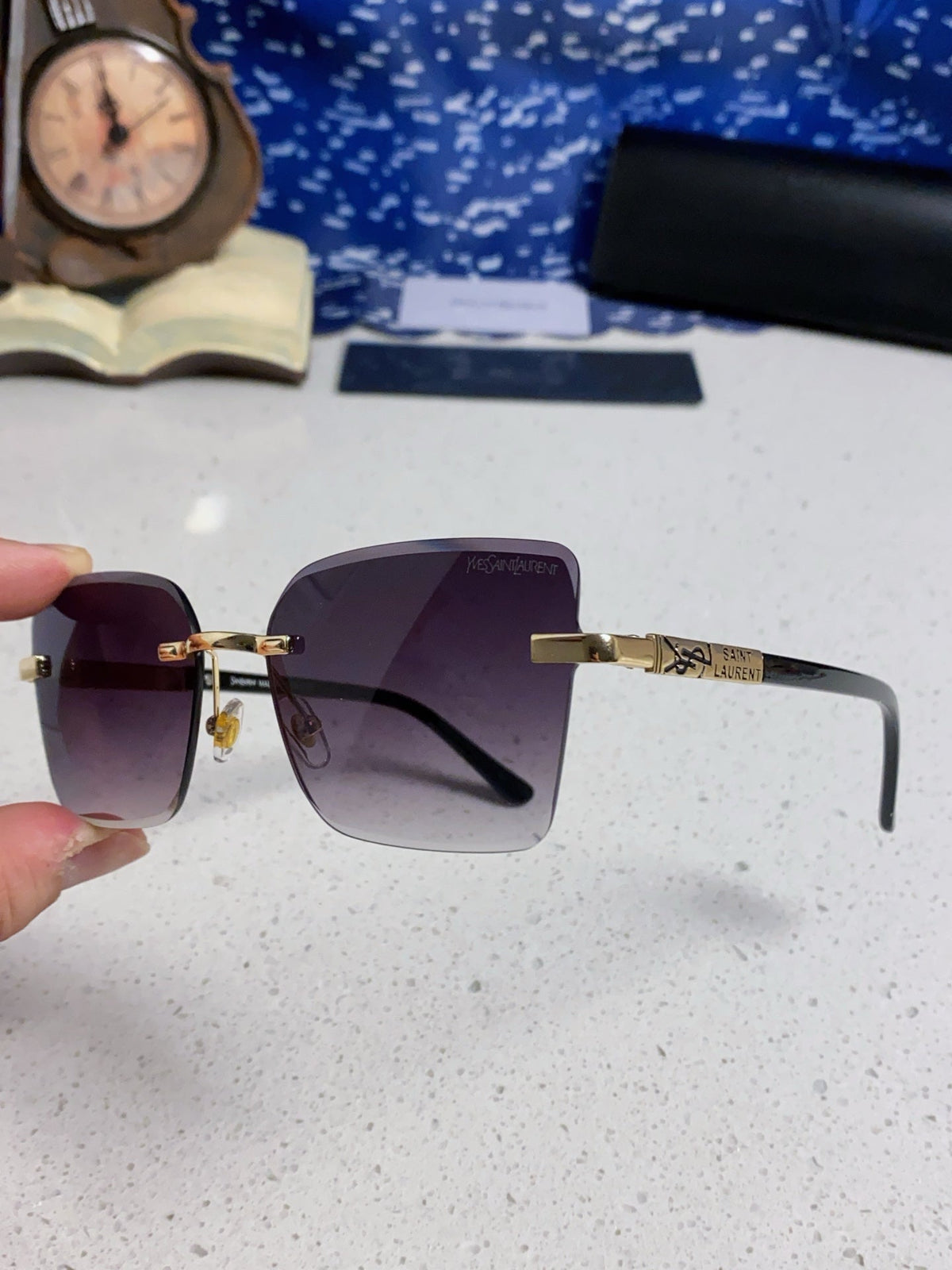 Saint Laurent Lightweight Rimless Silver Lens Sunglasses for Men & Women - detail image 6