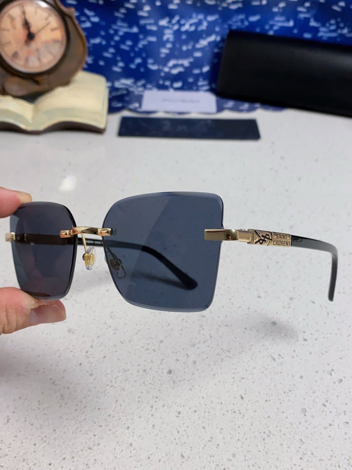Saint Laurent Lightweight Rimless Black Lens Sunglasses for Men & Women - detail image 6