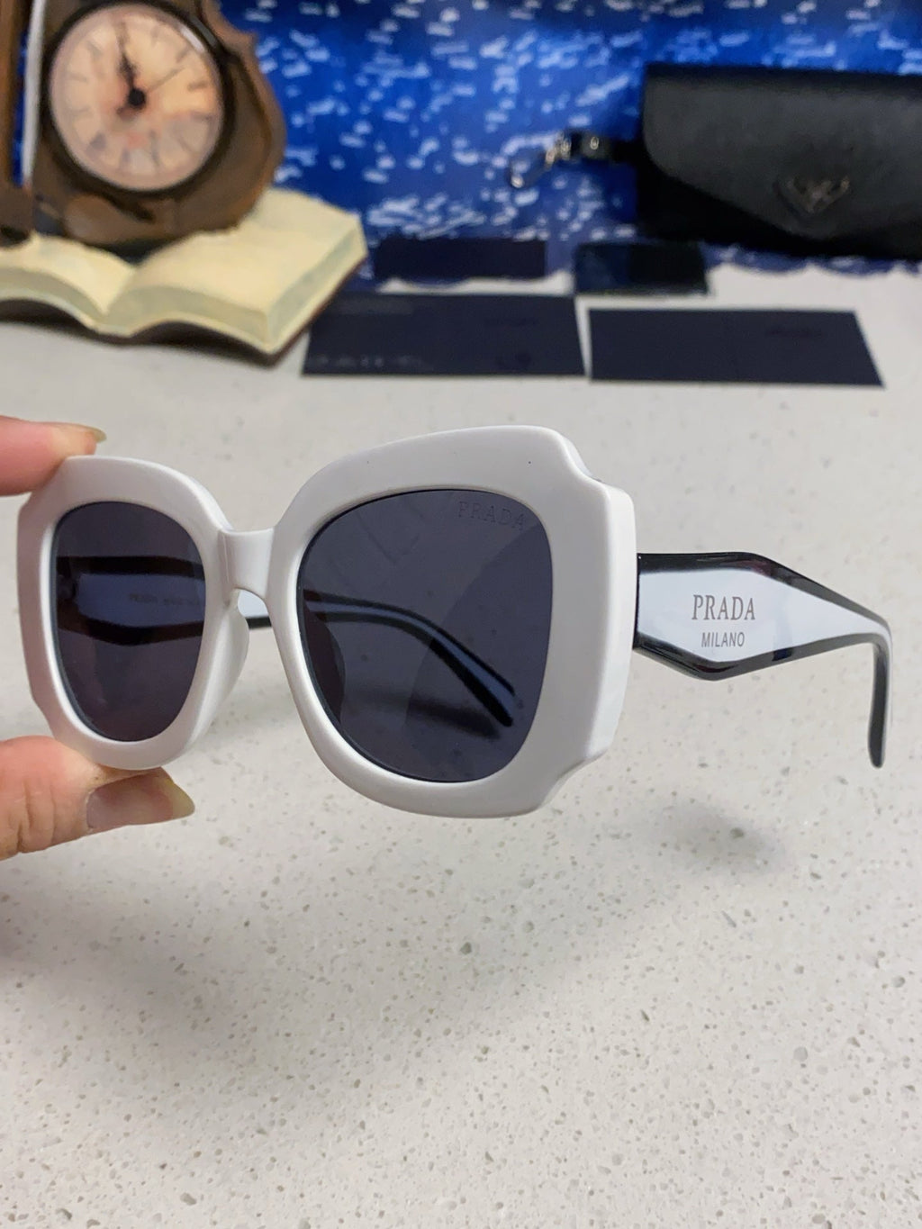 Prada 16YSF Acetate Fashion Blue Lens Sunglasses for Men & Women - 415786 - detail image 6