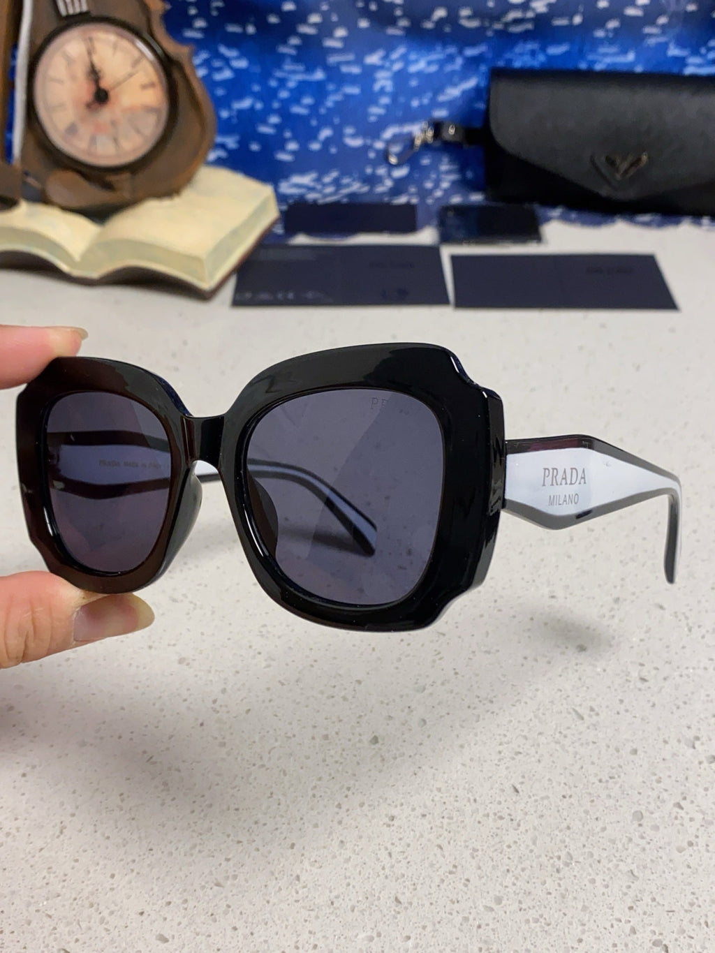 Prada 16YSF Acetate Fashion Black Lens Sunglasses for Men & Women - 415677 - detail image 6