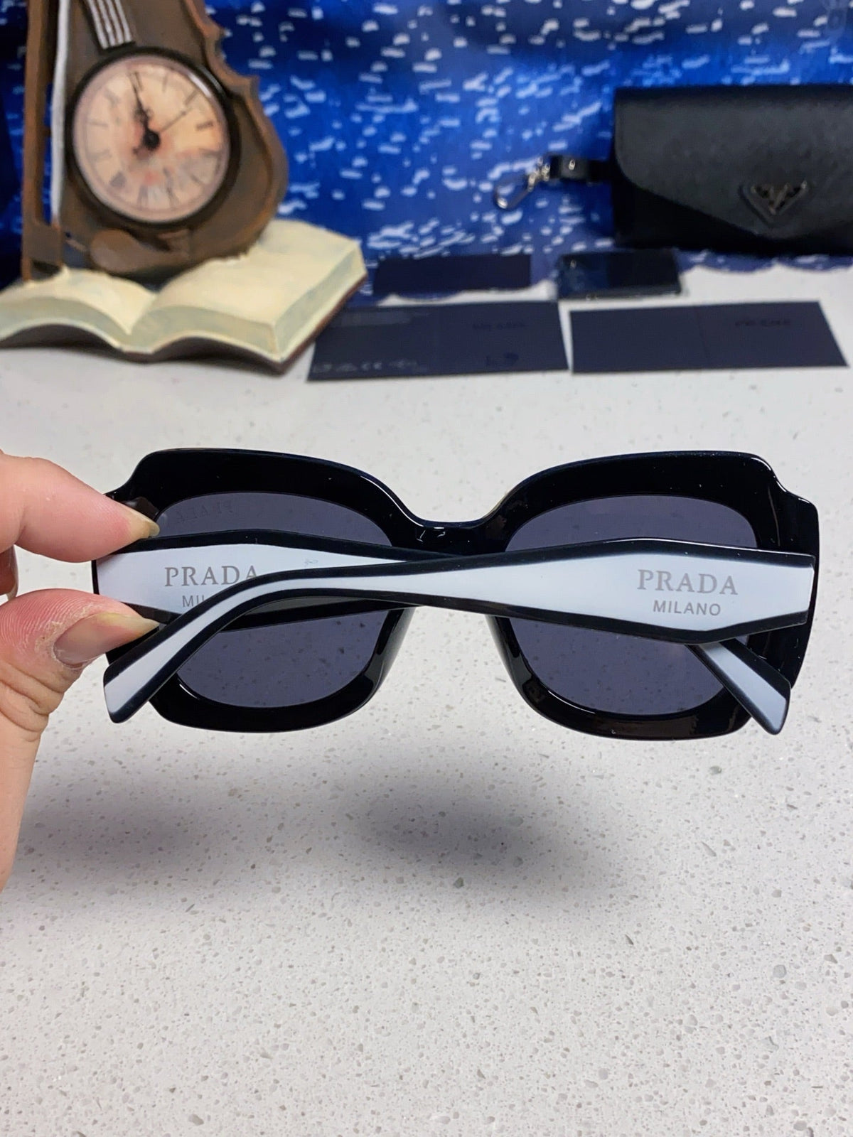 Prada 16YSF Acetate Fashion Black Lens Sunglasses for Men & Women - detail image 5