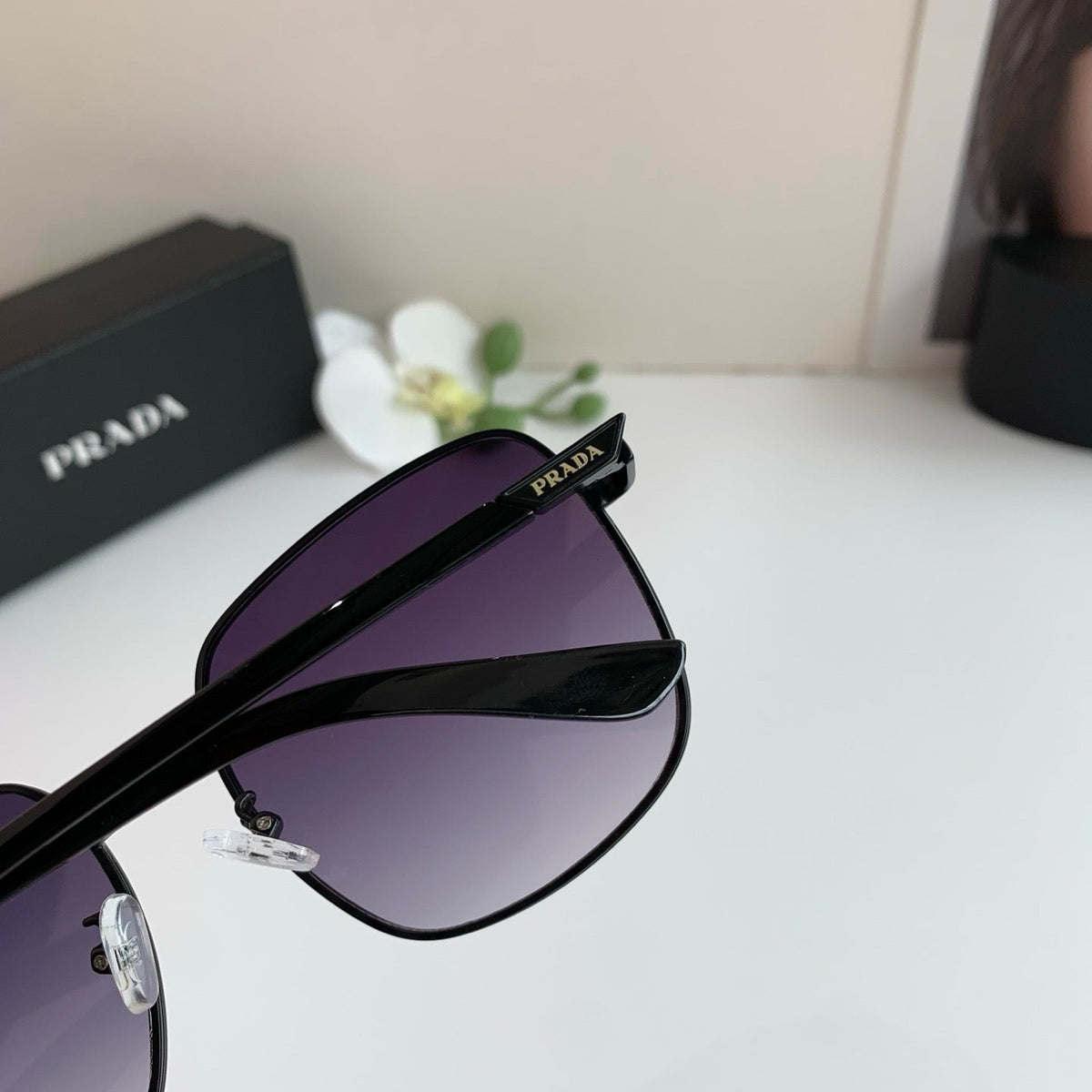 Prada Metal Square Black Lens Sunglasses for Men & Women - detail image 5