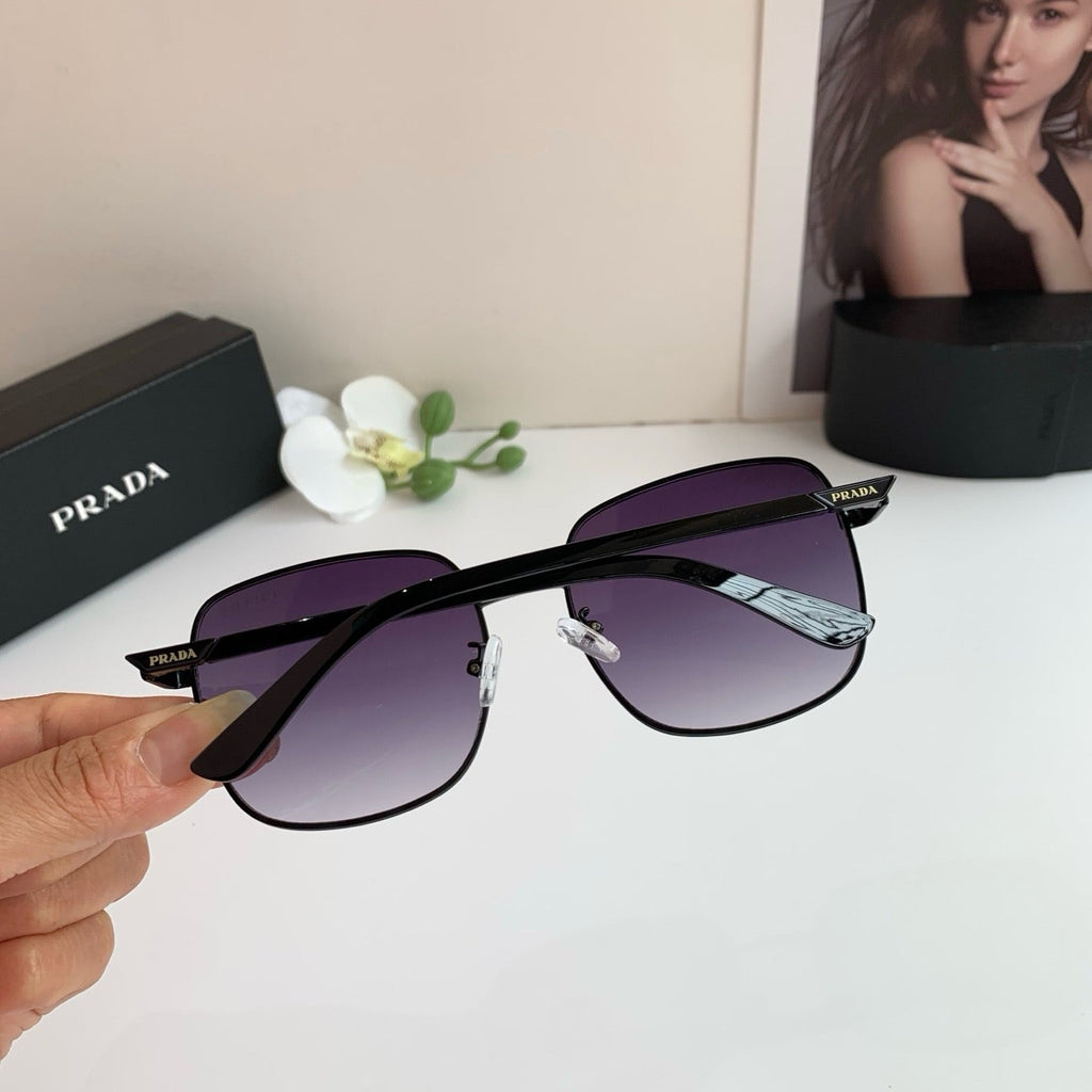 Prada Metal Square Black Lens Sunglasses for Men & Women - detail image 4